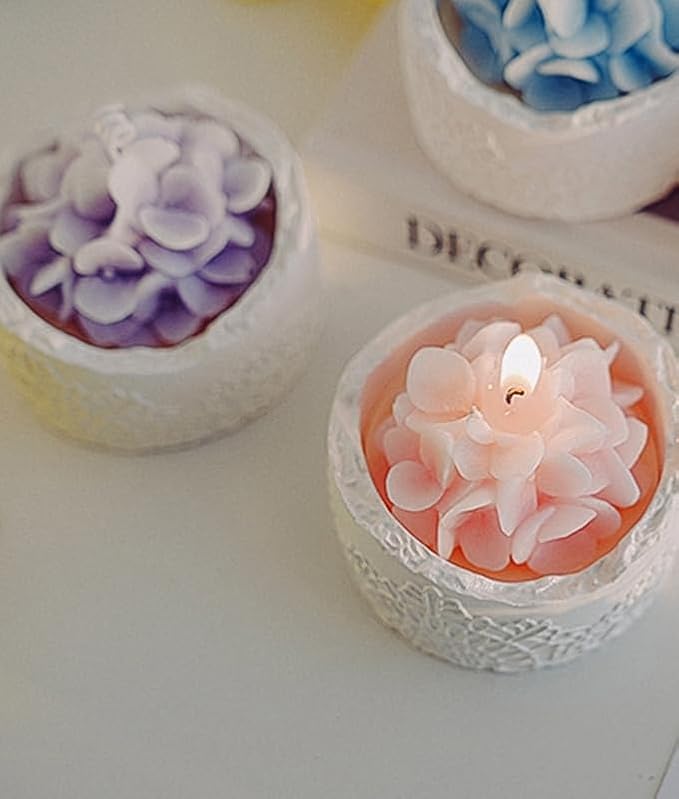 Purple Hydrangea Flower Candle - Teacher Appreciation Gifts for Women, Thank You Gift for Mom Wife on Mother's Day, Romantic Decorative Lace Cup Rustic Floral Candles, Lavender Home Fragrance