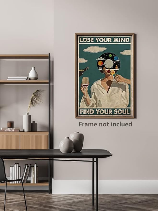 Vintage Lose Your Mind Find Your Soul Poster Mental Health Inspirational Quote Canvas Wall Art Aesthetic Posters Music Girl Print Painting Abstract Wall Decor for Bed Room Bathroom 12x16in Unframed