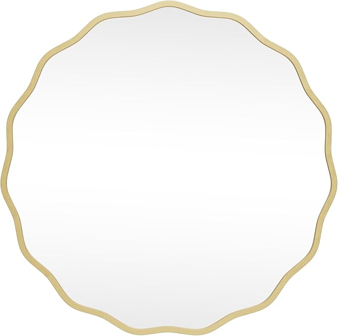 HOMECOOKIN 28 Inch Wavy Round Wall Mirror, Round Wavy Wall Mirror with Aluminum Frame for Bathroom Upgrades, Hotels, Dressing Tables,Farmhouses