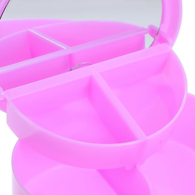 Heart Shaped Travel Jewelry Box for Girls Double Layer Jewelry Organizer with Built-in Makeup Mirror Portable Lightweight Storage for Earrings Rings Bracelets and Hair Accessories