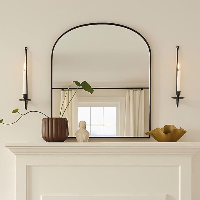 Metal Wall Candle Sconce Holder Set of 2 Wall Mount Candle Holders Modern Wall Candle Sconces Hanging for Living Room Farmhouse Fireplace Wedding 16.5"×5"×3" (Black)