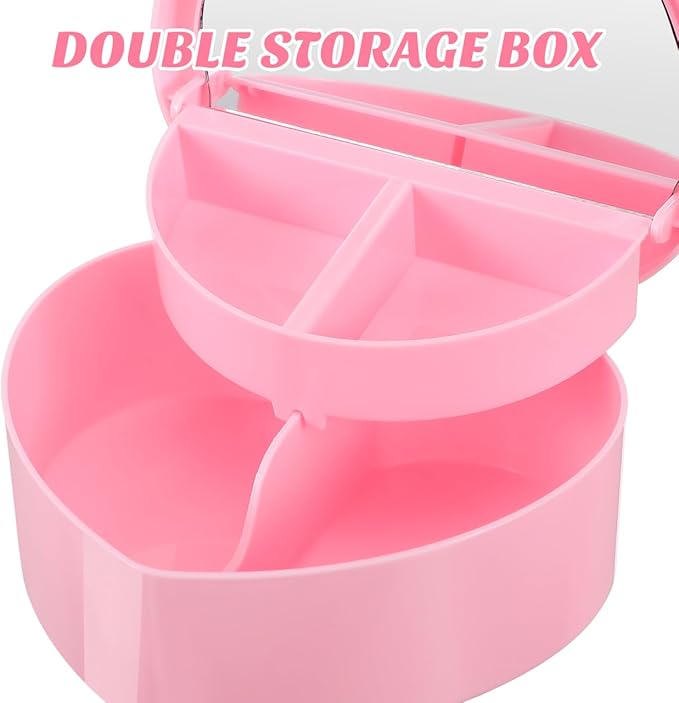 Cabilock Heart Shaped Jewelry Box for Girl: Pink Jewelry Storage Organizer with Heart Make up Mirror Jewelry Display Case Pendant Necklace Box for Earrings Rings Bracelets