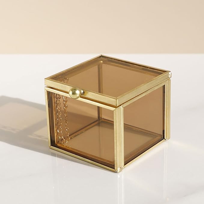Zerodeko Square Glass Trinket Box with Lid Cosmetic Organizer Home Storage for Necklaces and Accessories