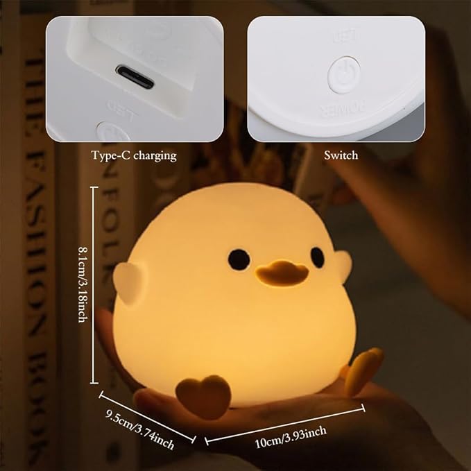 IFTHFOUR DoDo Duck Night Light, LED Cute Silicone Dimmable Nursery Lamp, Rechargeable USB-C Bedside Touch Sensor Lamp, RGB & Warm White Light for Kids, Bedrooms, Dorm Decor, and Gift Ideas(Charging)