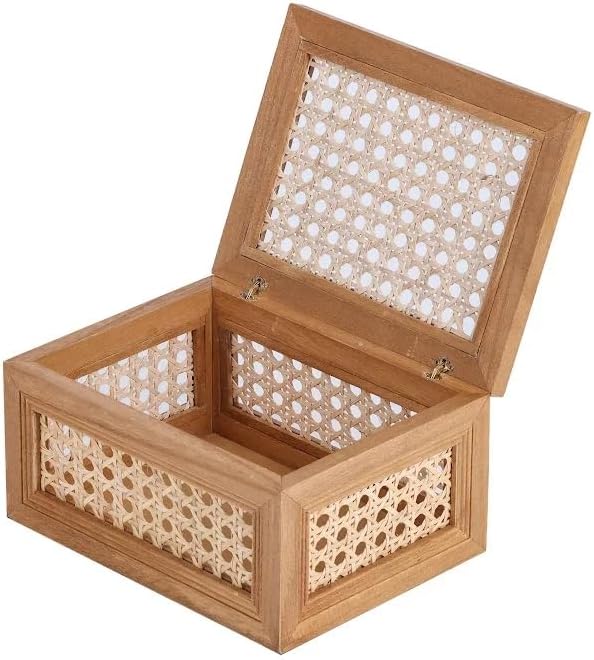 Natural Rattan & Wood Oblong Desktop Decorative Storage Box (Home Decor Series)