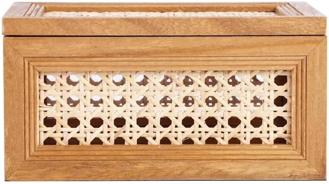 Natural Rattan & Wood Oblong Desktop Decorative Storage Box (Home Decor Series)