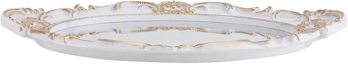 Artibetter Vintage European Style Mirror Tray Oval White Retro Cosmetic Perfume Storage Plate Decorative Makeup Organizer for Photography and Home Décor