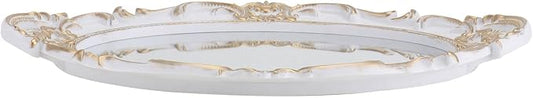 Artibetter Vintage European Style Mirror Tray Oval White Retro Cosmetic Perfume Storage Plate Decorative Makeup Organizer for Photography and Home Décor