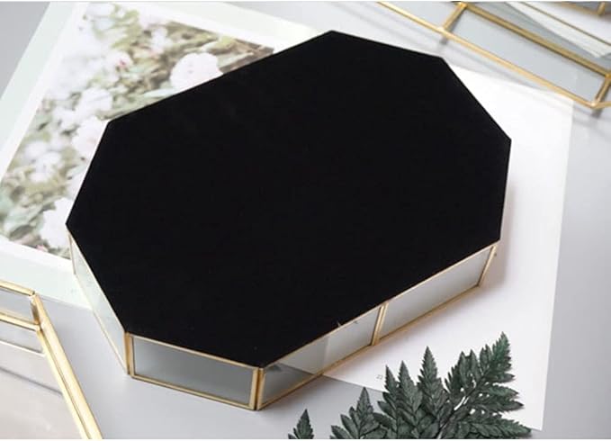 Octagonal Disc Vintage Gold Mirror Glass Vanity Tray,Ornate Geometric and Brass Plated Display Storage Organizer for Makeup Brushes/Lipstick/Skincare/Perfumes/Beauty Room/Bathroom Accessories