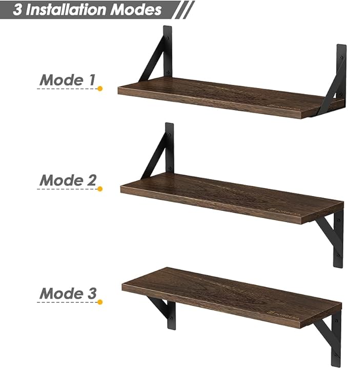 Forbena Rustic Floating Shelves Wall Mounted Set of 3, 17 Inch Natural Wood Wall Shelves, Decor Storage Shelf for Bedroom Bathroom Living Room Office Pictures Plants Books Cats TV (Rustic Brown)