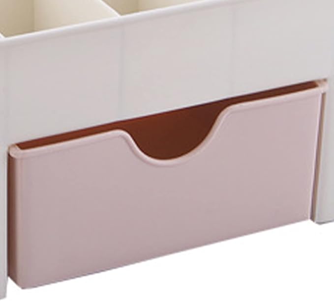 6 Compartments Cosmetics Makeup Organizer Cosmetic Storage Box with Drawer Multifunctional Makeup Desk Organizer for Home Bathroom(Pink)