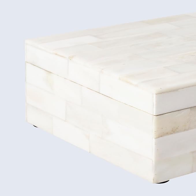 Handicrafts Home Large Decorative Storage Box with Lid – 10x6x2.5” Coffee Table Organizer, Keepsake- Decorative Boxes for Home Decor, Stylish Decorative Box for Office Decor- Classic Plain- White