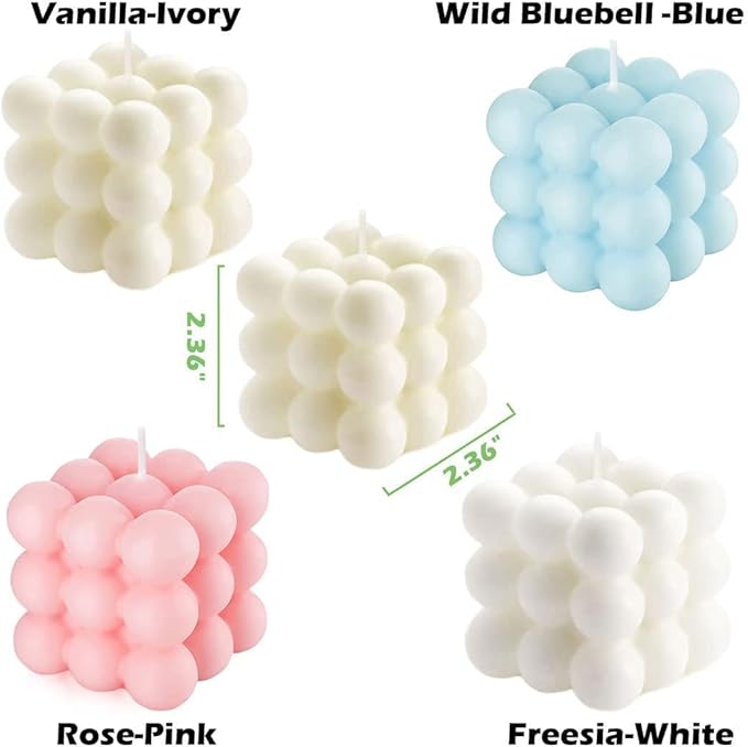 Pink Bubble Candle Gifts, Rose Scented Cute Cube Candle Floating Shelves Bubble Shaped Small Candles, Boho Home Office Danish Pastel Trendy Room Home Decor Candles for Women 2PCS
