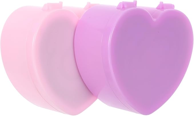 Toyvian 2pcs Heart-shaped Jewelry Box with Double-layer Storage and Makeup Mirror, Plastic Jewelry Organizer for Hair Accessories and Trinkets, ’ Pink and Purple Keepsake Case