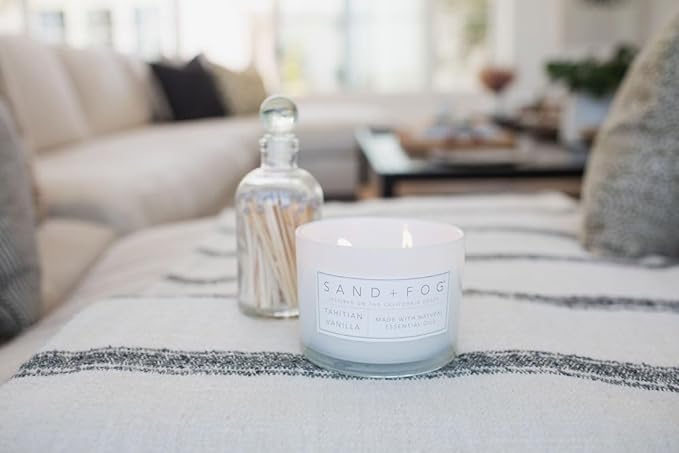 Sand + Fog Scented Candle - Tahitian Vanilla – Additional Scents and Sizes – 100% Cotton Lead-Free Wick - Luxury Air Freshening Jar Candles - Perfect Home Decor – 12oz