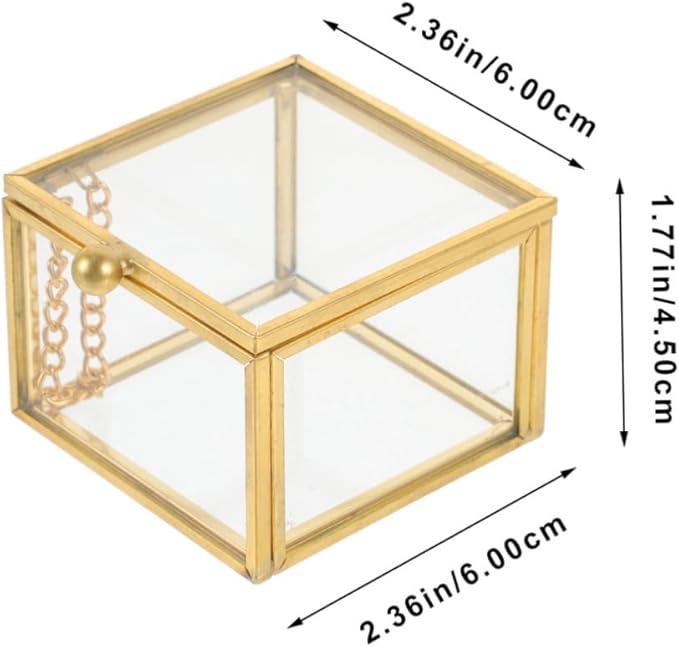 Happyyami Glass Vintage Jewelry Box with Lid Decorative Keepsake Case for Jewelry and Makeup Organizer Elegant Transparent Square Storage Box for Women Special Occasions