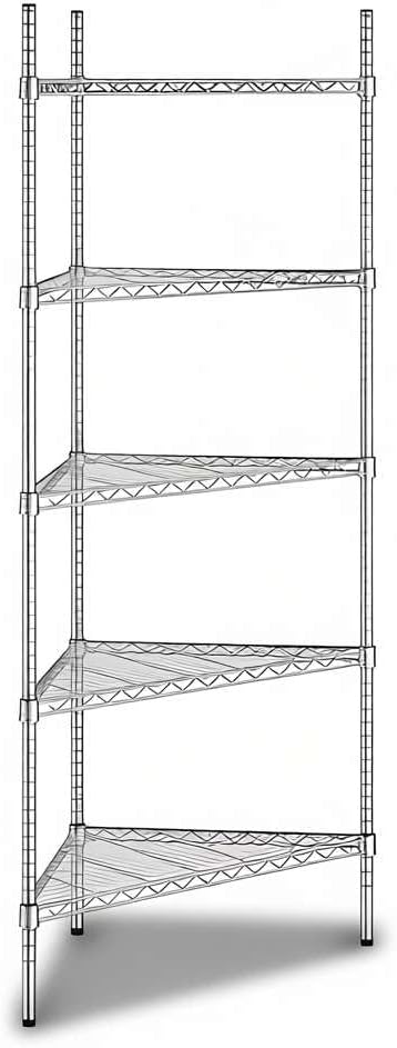 33" W x 24" D x 74" H NSF Chrome Triangle Heavy Duty Corner Shelving Kit, 5-Shelf Adjustable Wire Rack