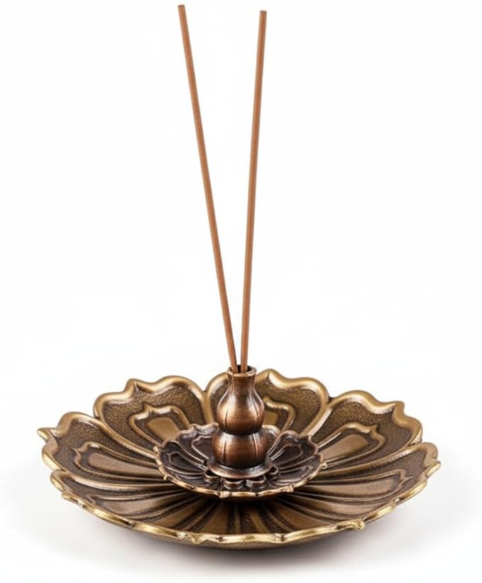 Seedlink Brass Lotus Incense Holder for Sticks, Vintage Incense Burner with Detachable Ash Catcher for Meditation, Yoga & Home Decor
