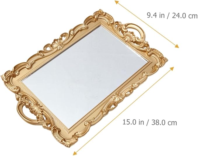 POPETPOP Vintage Mirror Tray for Dresser Perfume Organizer and Makeup Vanity Tray Decorative Plate for Home Décor and Dressing Table Accessories
