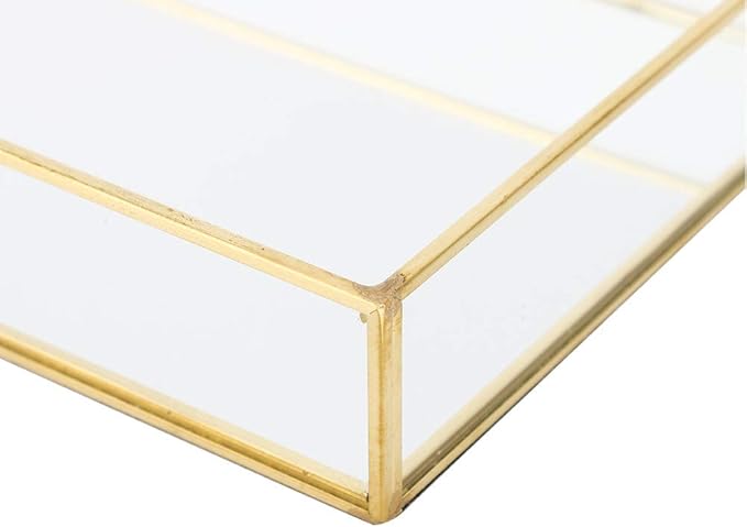 Gold Perfume Tray, Rectangle Decorative Glass Mirror Vanity Tray Jewelry Photo Display Organizer for Trinket Cosmetics Makeup Bathroom Bedroom Home Table Decorative (L)
