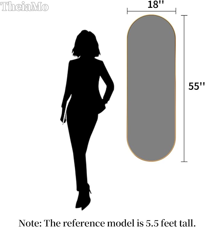 Oval Full Length Mirror, 55"×18" Wall-Mounted Mirror with Gold Frame, Ultra-Clear Explosion-Proof Dressing Mirror, Simple and Classic Deco for Cloakroom/Bedroom/Living Room