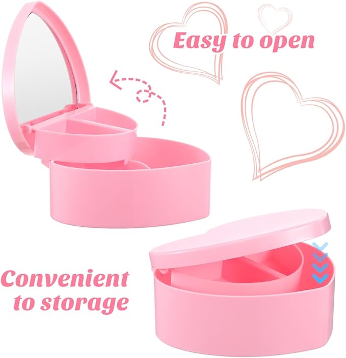 Cabilock Heart Shaped Jewelry Box for Girl: Pink Jewelry Storage Organizer with Heart Make up Mirror Jewelry Display Case Pendant Necklace Box for Earrings Rings Bracelets