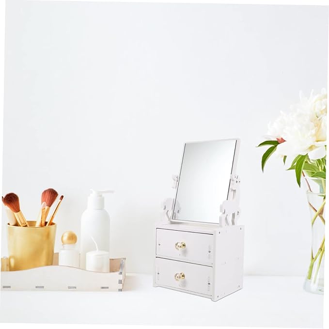 minkissy Elegant Tabletop Makeup Storage Box with Practical Mirror Design Versatile Organizer for Cosmetics Jewelry Accessories for Dresser Vanity and Bathroom Use