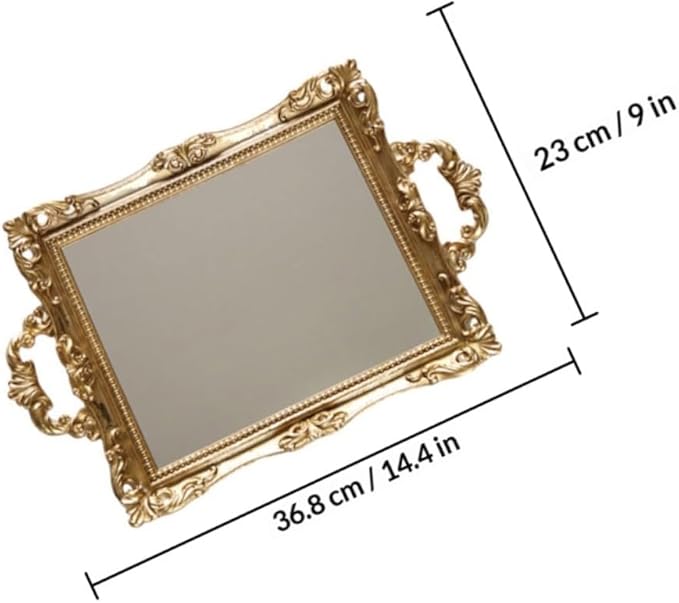 Totority Vintage Nordic Style Golden Mirror Tray Resin Decorative Storage Plate for Wedding Dessert Table and Makeup Organizer