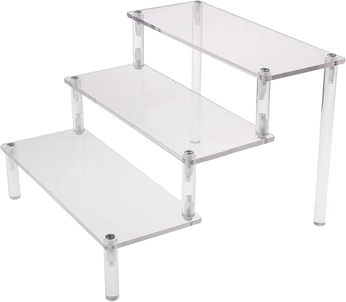 Acrylic Action Figure Display Stand 3 Step Perfume Cupcake Organizer Tray Holder Display Shelf for Makeup Doll - Clear Transparent Toy Model Shelf Risers for - 29.5x27.5x15cm