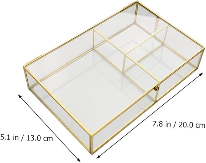 Didiseaon Jewelry Dish Makeup Organizer Box Jewelry Cases Geometric Glass Design Desk Accessory Tidy and Organized