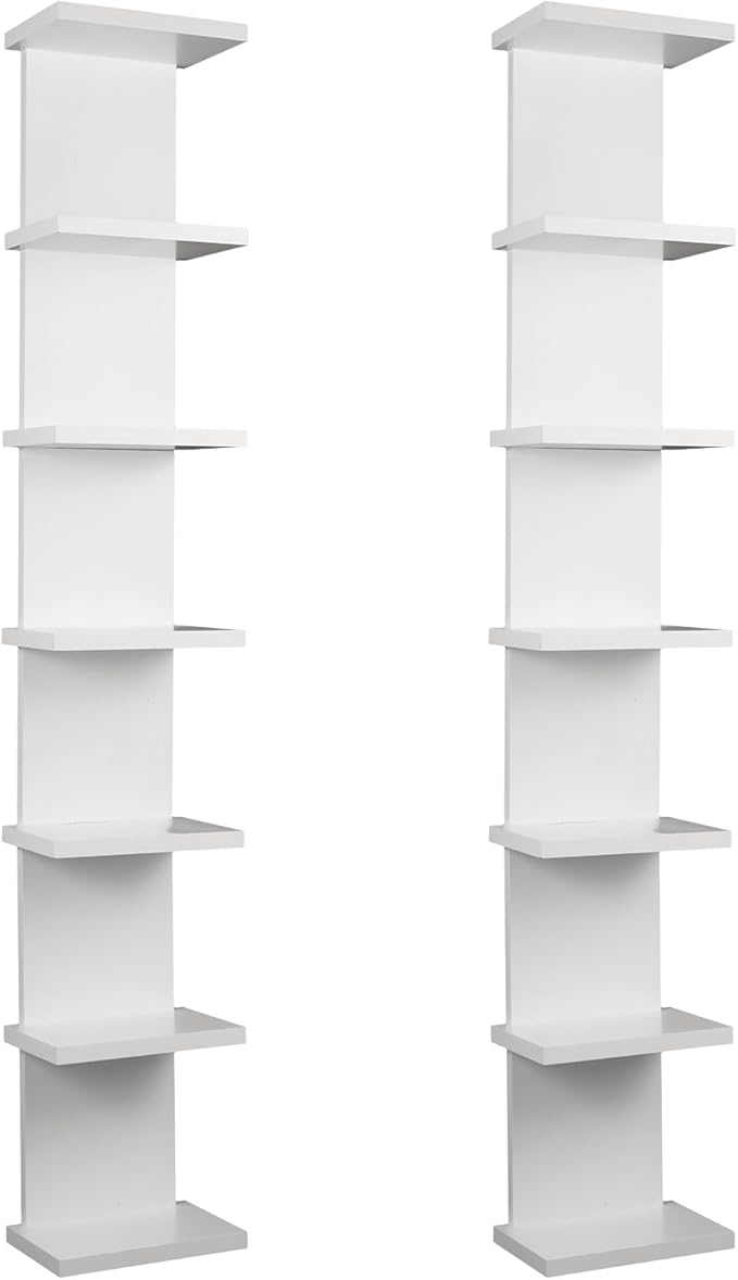 2 Pack 7 Tier Wall Shelf Unit - 43" Lack Floating Shelf, Compact Display Floating Shelf, Vertical Column Wall Decor Mount Floating Storage Organizer Tall Tower Shelf for Bedrooms, Living Rooms