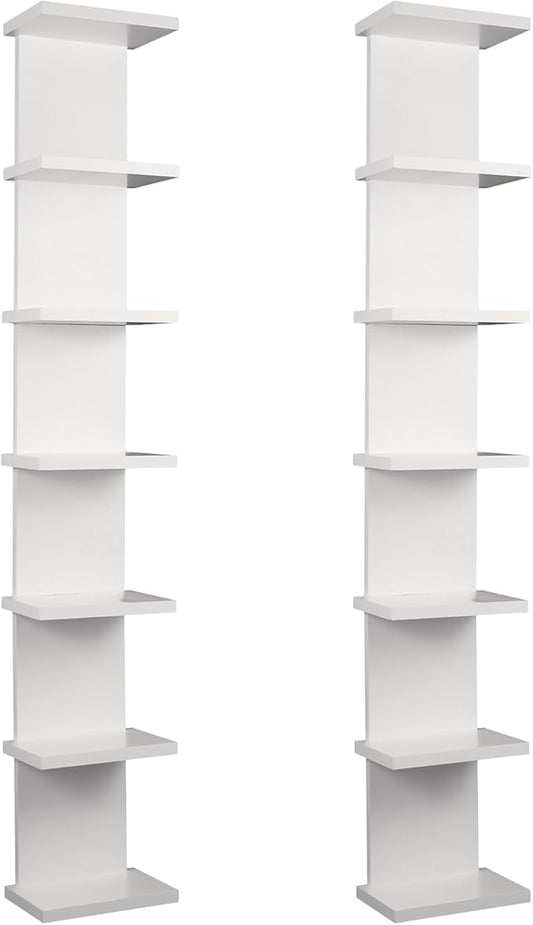 2 Pack 7 Tier Wall Shelf Unit - 43" Lack Floating Shelf, Compact Display Floating Shelf, Vertical Column Wall Decor Mount Floating Storage Organizer Tall Tower Shelf for Bedrooms, Living Rooms