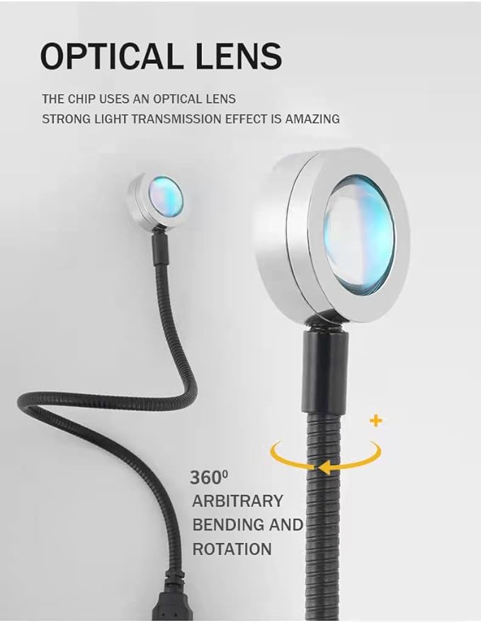 EIUY Sunset Lamp, LED Projection Night Light 360 Degree Rotation Romantic Rainbow Light USB Charging for Photography, Selfie, Party, Bedroom Decor (280mm)