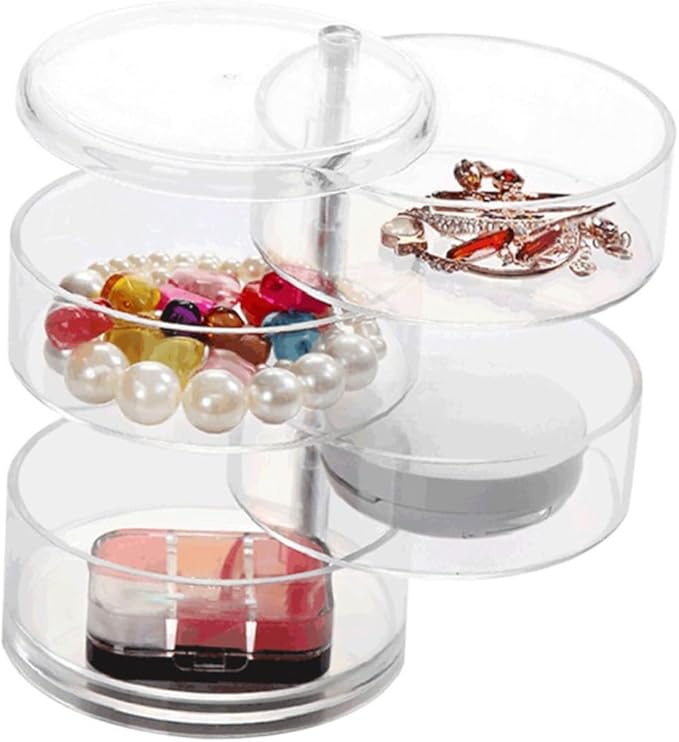2pcs Plastic Jewelry Storage Box Four-layer Circular Organizer for Makeup Accessories and Items for Desktop Use