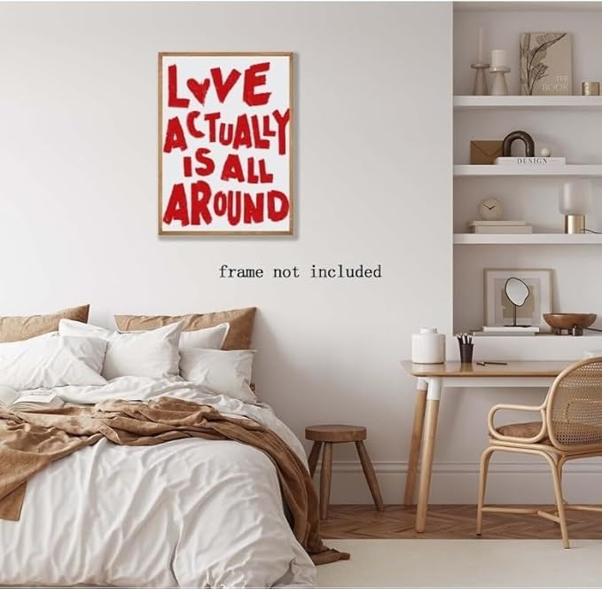 3Pcs Trendy Red Preppy Canvas Wall Art Inspirational Love Quotes Wall Decor Love Is All Around Painting Pictures Vintage Valentine Poster Prints for Girl Apartment Home Aesthetic Decoration unframed