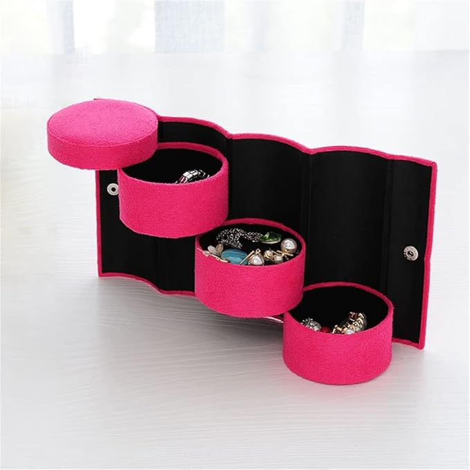 Cylinder Shaped Jewellery Storage Roll Case Velvet Travel Makeup Ring Ear Pendant Necklace Organizer Display Box (Color : B, Size : 13.5 * 7.5 cm) (C 13.5 * 7.5 cm)