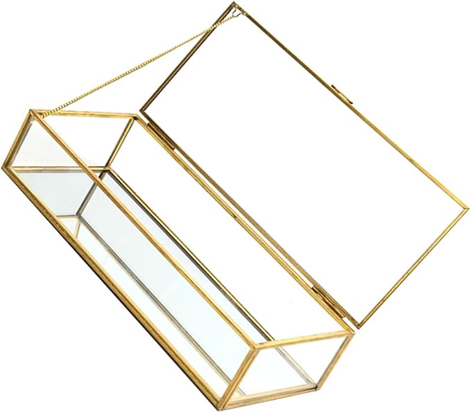Ipetboom Golden Trim Geometric Glass Jewelry Box for Wedding Storage Desktop Display Case for Rings Earrings Necklaces Elegant Makeup Organizer Container