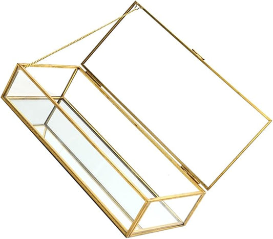 Ipetboom Golden Trim Geometric Glass Jewelry Box for Wedding Storage Desktop Display Case for Rings Earrings Necklaces Elegant Makeup Organizer Container