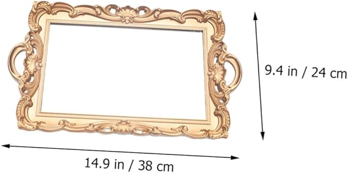 Amosfun Retro Vintage Cosmetics Storage Tray, Golden Mirror Plate Decorative Vanity Organizer for Makeup, Perfume, Jewelry, Home Décor Accent, Rectangular Classic Display Tray