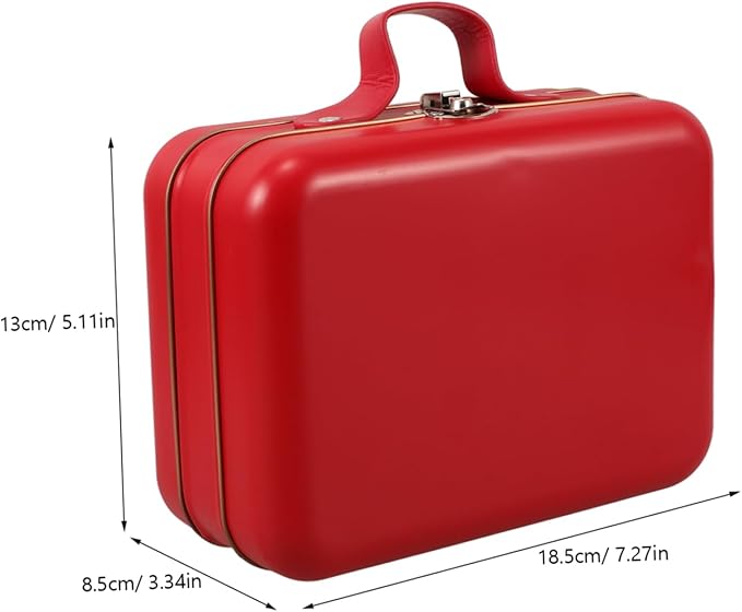 UKCOCO Vintage Mini Suitcase Storage Box with Handle Multipurpose Organizer for Makeup Electronics Tools Portable Red Tinplate Case for Travel Home and Party Decoration