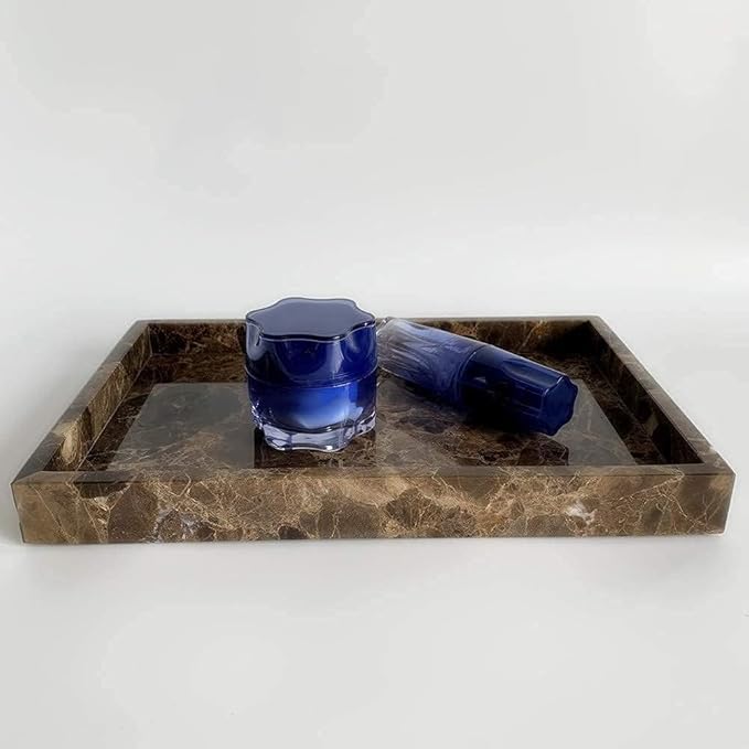Natural Marble Storage Vanity Tray, Cosmetics Jewelery Tray, Kitchen Organizer, Coffee Table Tray (Coffee Net, 11.8L x 7.87W x 1.18H)