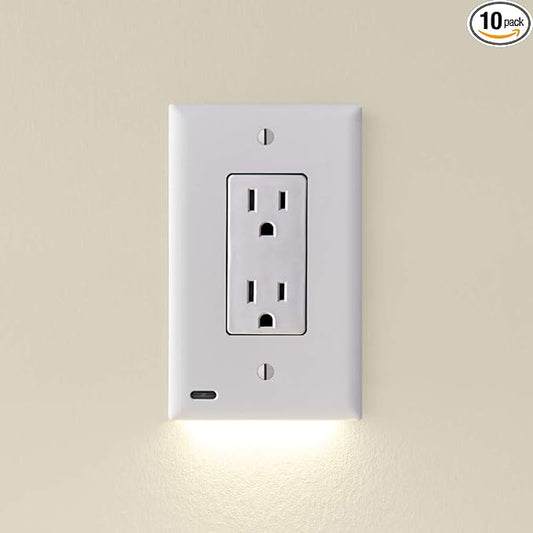 10 Pack - SnapPower GuideLight [for Standard Decor, Not GFCI outlets] - Night Light - Electrical Outlet Wall Plate with LED Night Lights - Automatic On/Off Sensor - (Décor, White)
