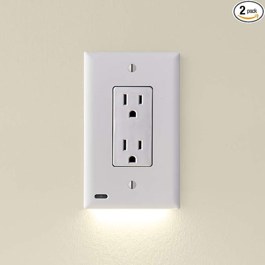 2 Pack - SnapPower GuideLight [for Standard Decor, Not GFCI outlets] - Night Light - Electrical Outlet Wall Plate with LED Night Lights - Automatic On/Off Sensor - (Décor, White)