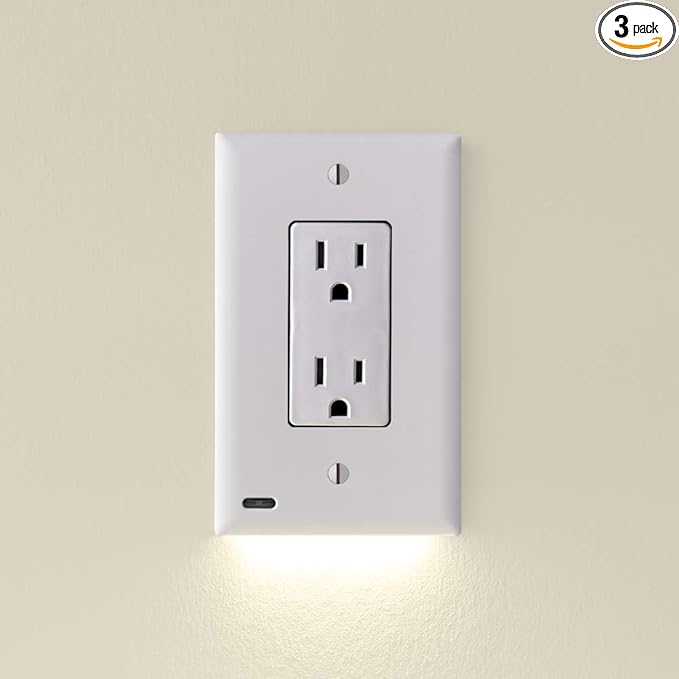 3 Pack - SnapPower GuideLight [for Standard Decor, Not GFCI outlets] - Night Light - Electrical Outlet Wall Plate with LED Night Lights - Automatic On/Off Sensor - (Décor, White)