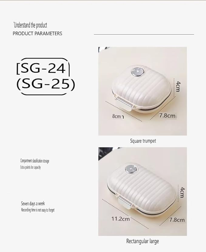 Goshentech Pill Organizer Case with Lock, Compartmentalized Dispenser for Men and Women, Beige(Small Milk White)