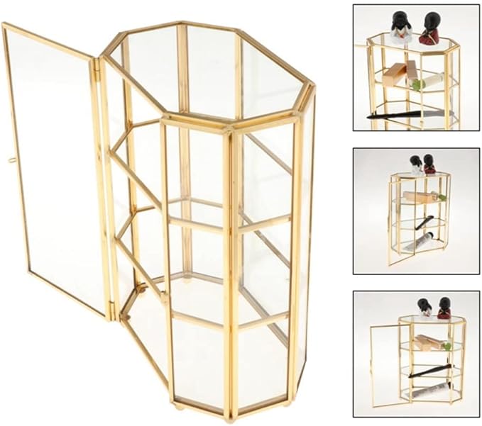 3-Tier Jewelry Box Glass Makeup Organizer Jewelry Box Multifunction Display Case for Dressing Table Decoration Storage (Color : A, Size : 21.5x16.5x10cm) (A 21.5x16.5x10cm)