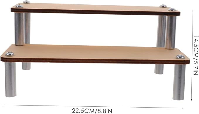 BESTYASH Wooden Multi-Layer Makeup Organizer Display Stand 2-Tier Rustic Shelf for Cosmetics Toy Figures and Crafts for Vanity and Collectibles Showcase