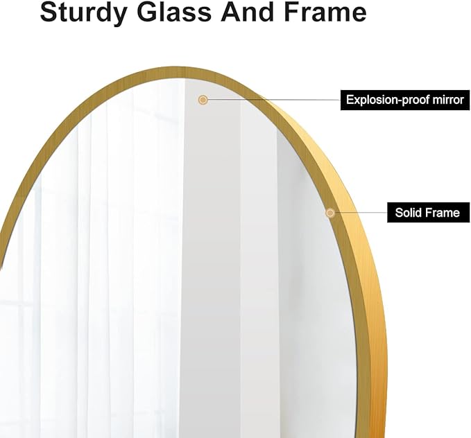 Arched Wall Mirror, Gold Decorative Hanging Mirror, 38"x26" Vanity Mirror Brushed Aluminum Alloy Frame for Bathroom, Bedroom, Living Room, Entryway, Hang Vertical or Horizontal