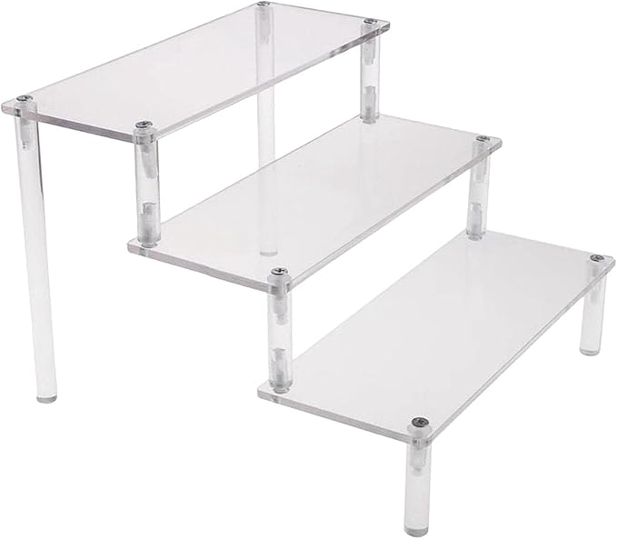Acrylic Action Figure Display Stand 3 Step Perfume Cupcake Organizer Tray Holder Display Shelf for Makeup Doll - Clear Transparent Toy Model Shelf Risers for - 29.5x27.5x15cm