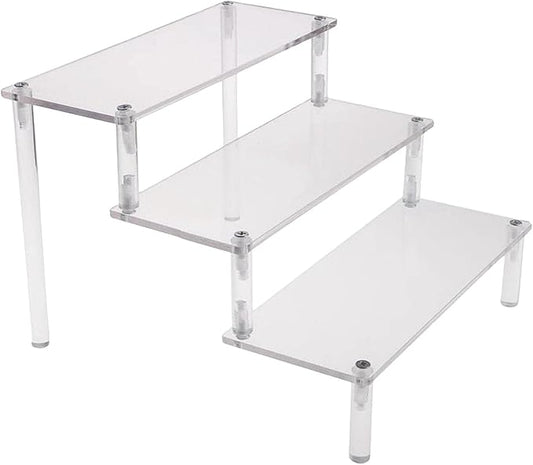 Acrylic Action Figure Display Stand 3 Step Perfume Cupcake Organizer Tray Holder Display Shelf for Makeup Doll - Clear Transparent Toy Model Shelf Risers for - 29.5x27.5x15cm